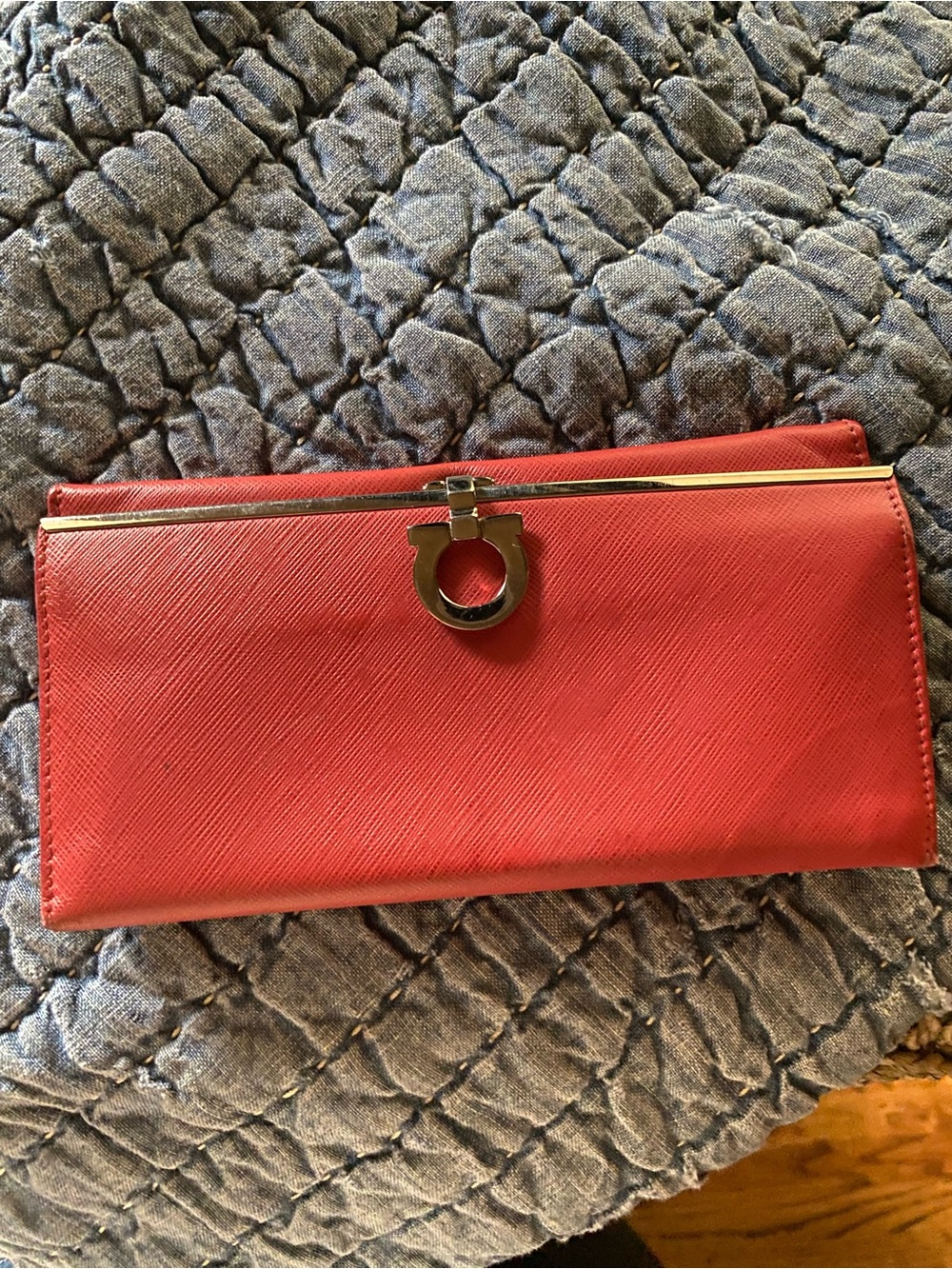 Salvatore Ferragamo Gancini Coral Red Leather Continental Wallet